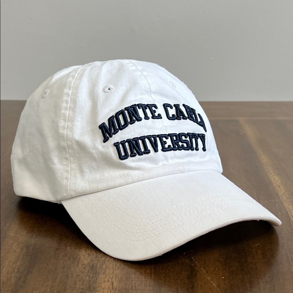 White Monte Carlo Monaco University Embroidered Adjustable Adult Cap